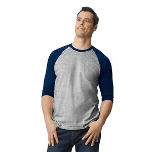 Gildan Gray and Blue Men's Raglan Shirt